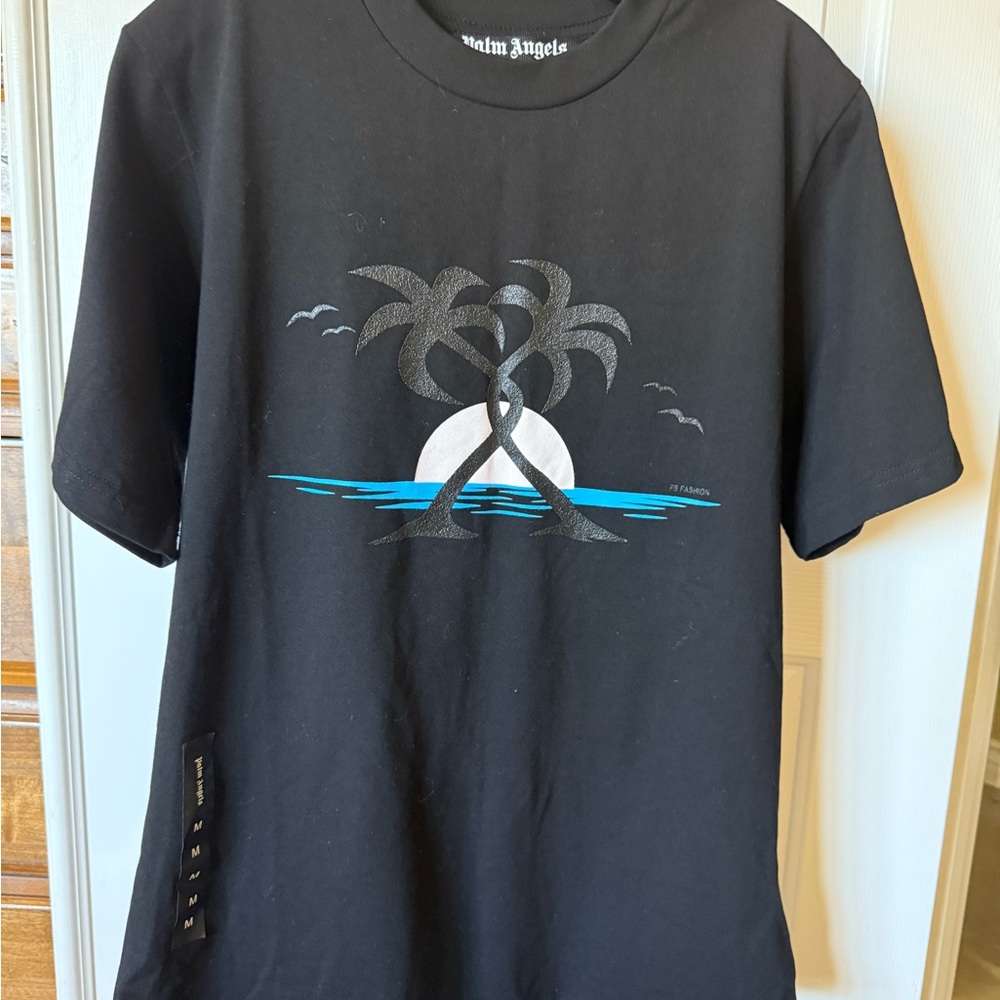 Palm Angels Black and Blue Palm Tree T-Shirt